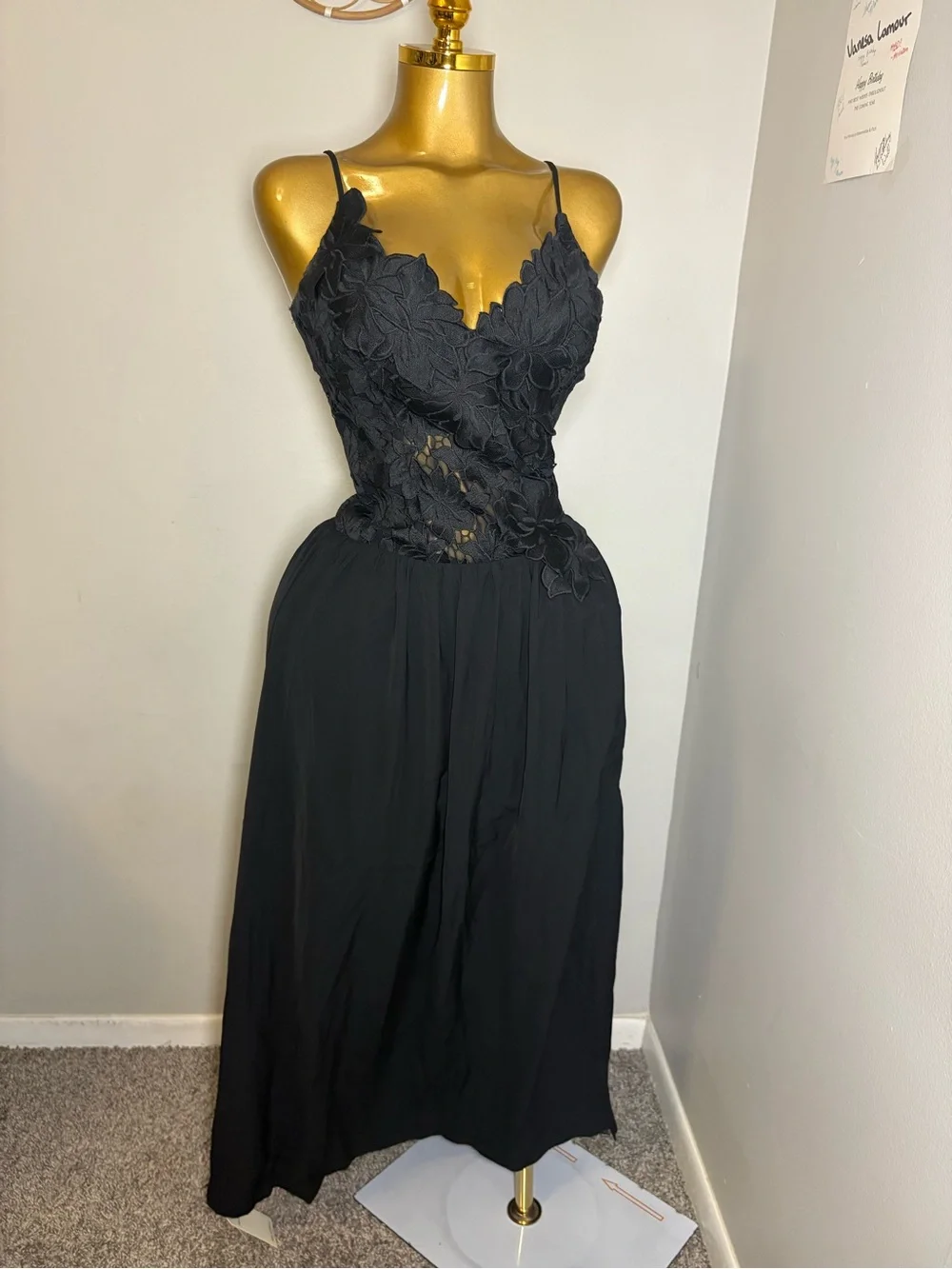 Abercrombie & Fitch Black Lace Bodice Maxi Dress with Side Slit